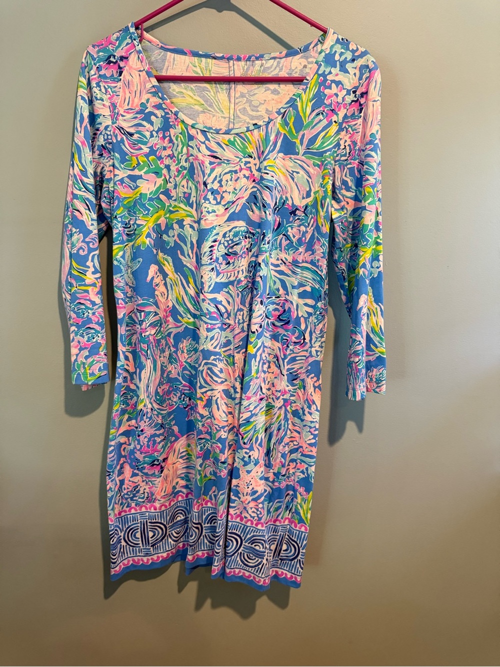Lilly Pulitzer Blue, Pink & Green Printed Long Sleeve Scoop Dress